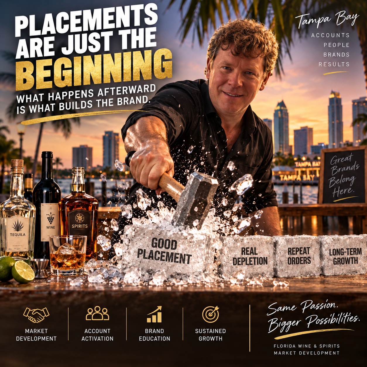 Steven Tilton crushing a bottle in TiltYo Bev's promotional artwork: placements are just the beginning